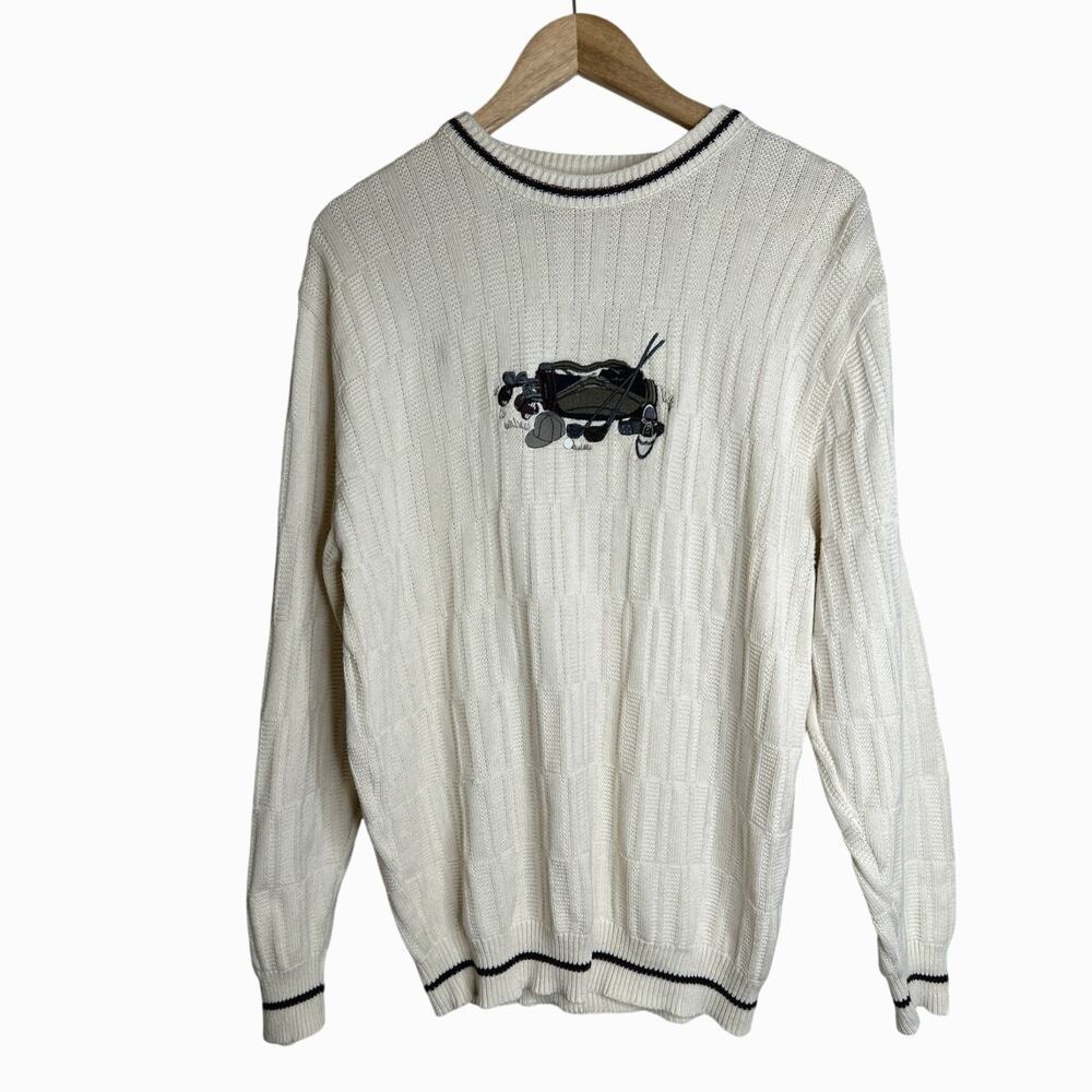 Carmel Men's Vtg Embroidered Golf Theme Cable Knit Sweater M